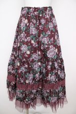 画像1: axes femme / ホーリーローズ柄フリルスカート F ワイン Y-26-07-20-072-AX-SK-SZ-ZY (1)