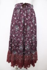 画像1: axes femme / ミュルーズ染織美術館コラボ/フェザー×フラワー柄スカート M ワイン Y-26-07-21-105-AX-SK-SZ-ZY (1)
