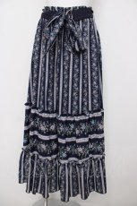 画像1: axes femme / ストライプフラワー柄スカート M 紺 Y-26-07-21-111-AX-SK-SZ-ZY (1)