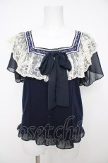 画像1: axes femme / メッセージライン入りリボンプルオーバー M 紺 Y-26-07-21-032-AX-TO-SZ-ZY (1)
