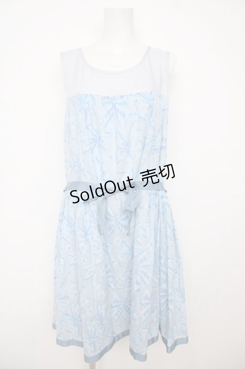 画像1: Jane Marple / リボンレースノースリーブワンピース M サックス Y-26-07-23-052-JM-OP-SZ-ZT674 (1)