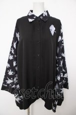 画像1: NieR Clothing / 着物風袖ブロッキングシャツ【折鶴】 F 黒 Y-26-07-24-079-PU-BL-SZ-ZY (1)