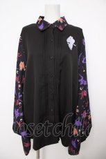 画像1: NieR Clothing / 着物風袖ブロッキングシャツ【折鶴】 F 黒 Y-26-07-24-080-PU-BL-SZ-ZY (1)