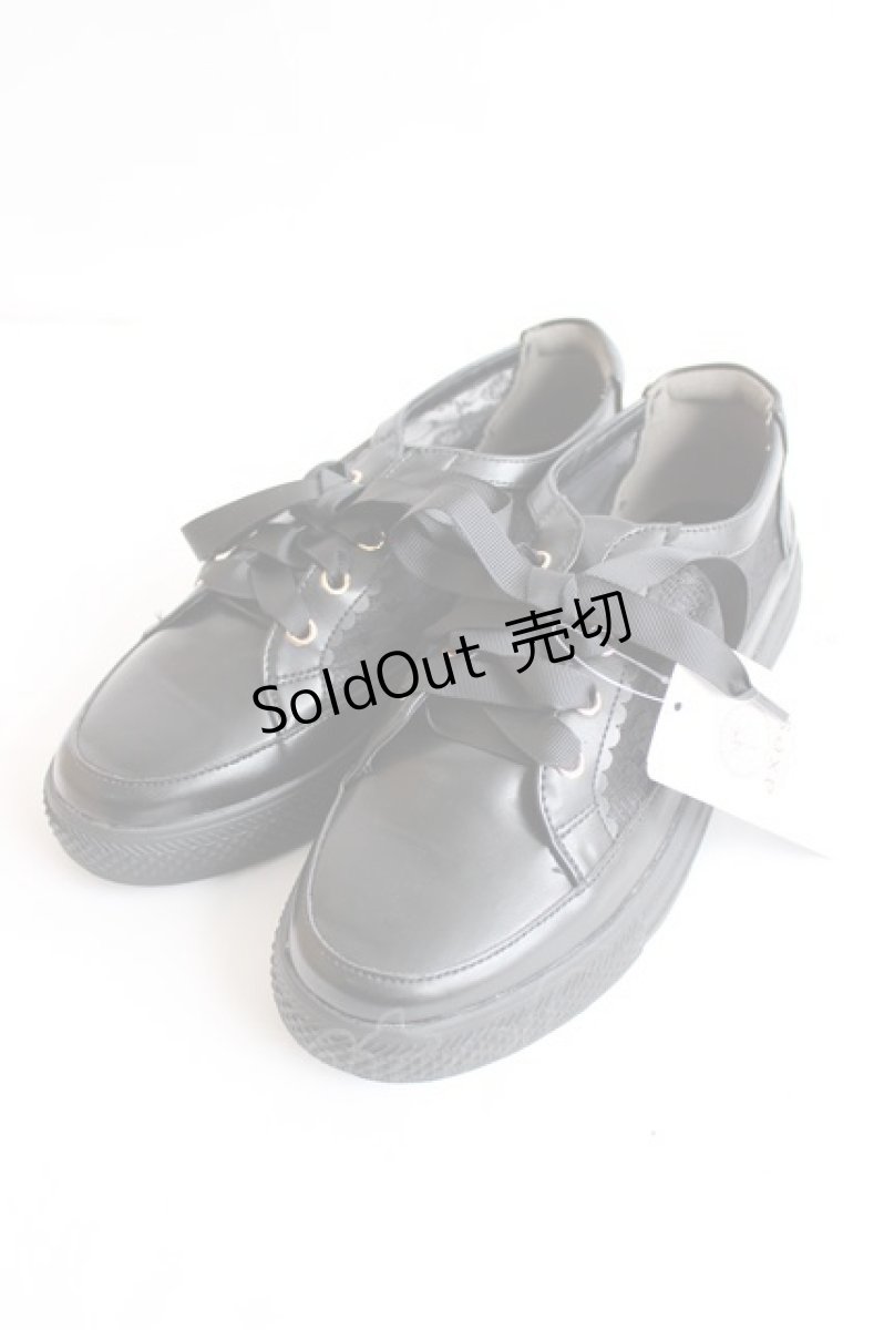 画像1: axes femme / レース切替フラットスニーカー L 黒 Y-26-07-25-042-AX-SH-SZ-ZY (1)