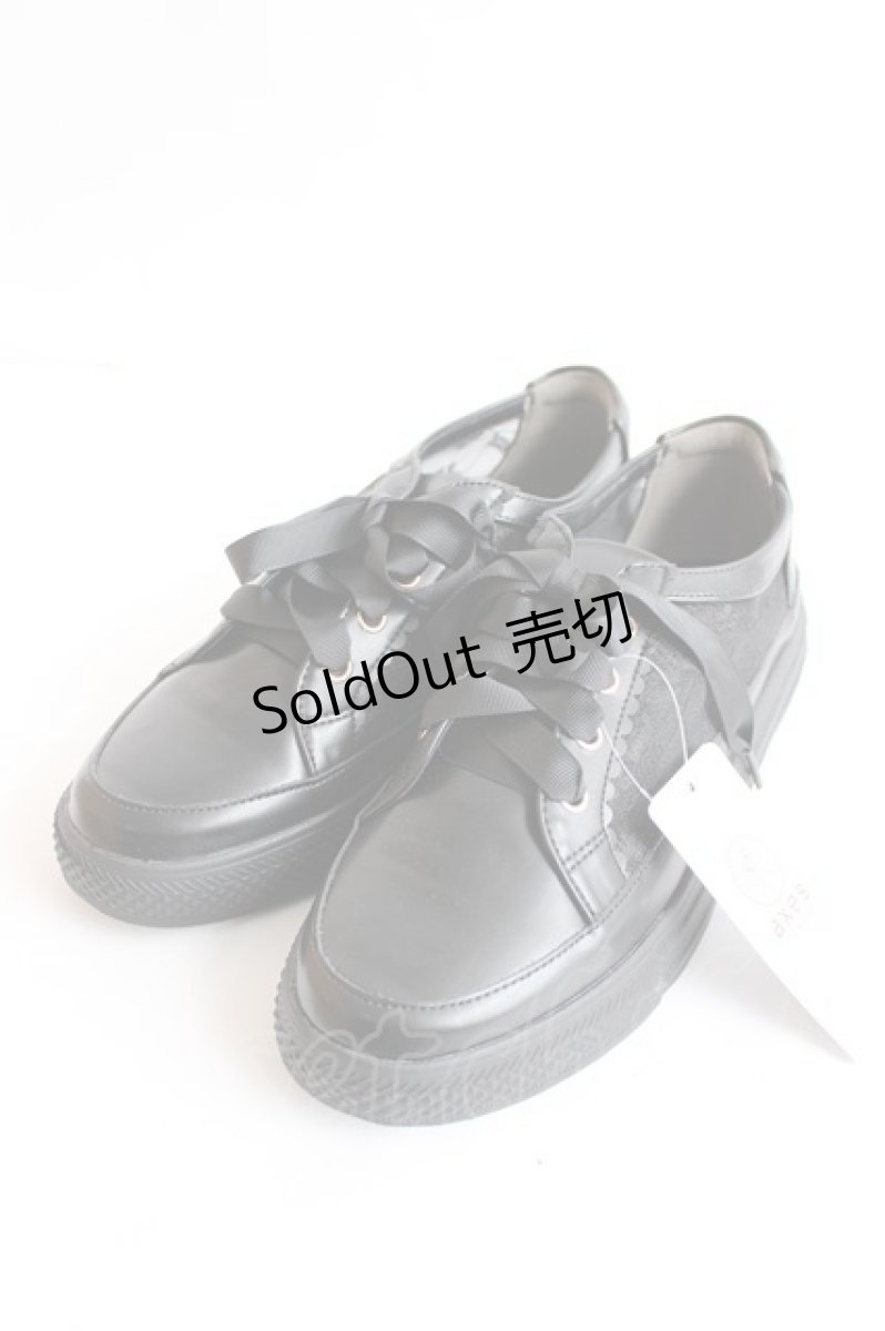 画像1: axes femme / レース切替フラットスニーカー L 黒 Y-26-07-25-043-AX-SH-SZ-ZS (1)