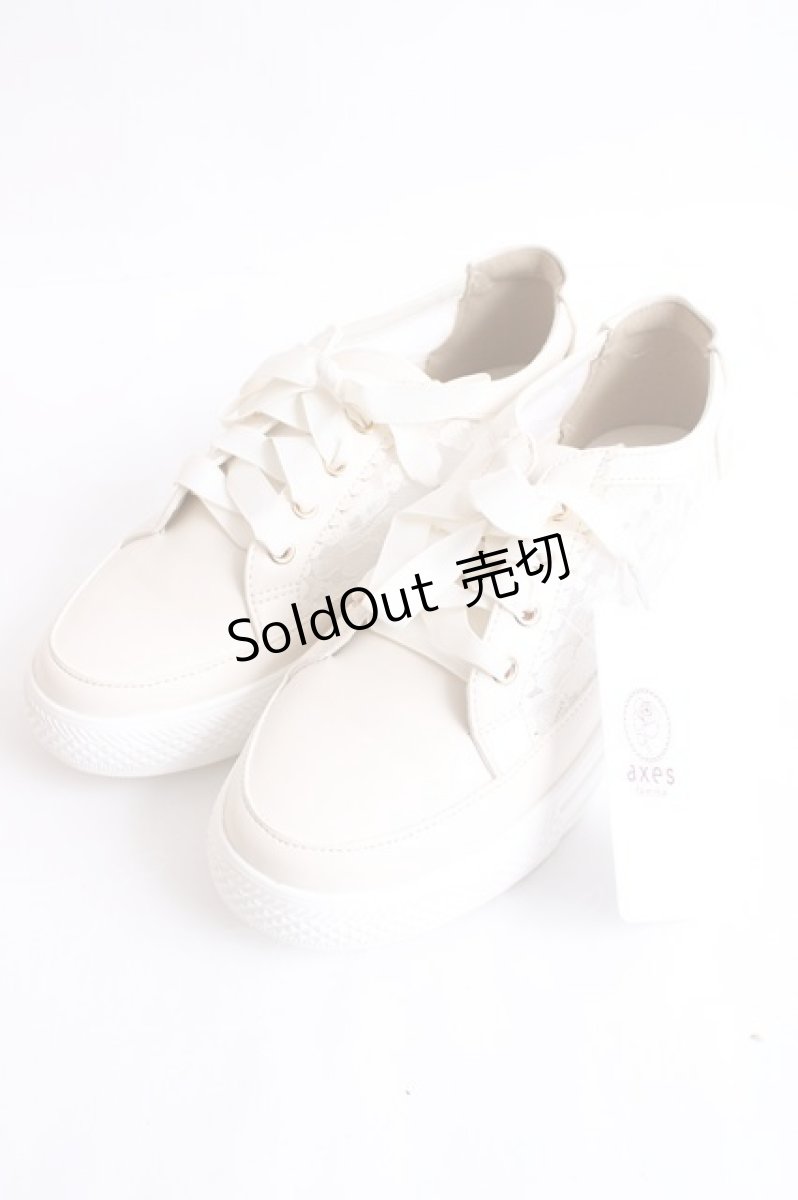 画像1: axes femme / レース切替フラットスニーカー L 生成り Y-26-07-25-045-AX-SH-SZ-ZS (1)
