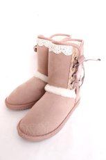 画像1: axes femme / レースアップムートンブーツ L ピンク Y-26-07-25-061-AX-SH-SZ-ZY (1)