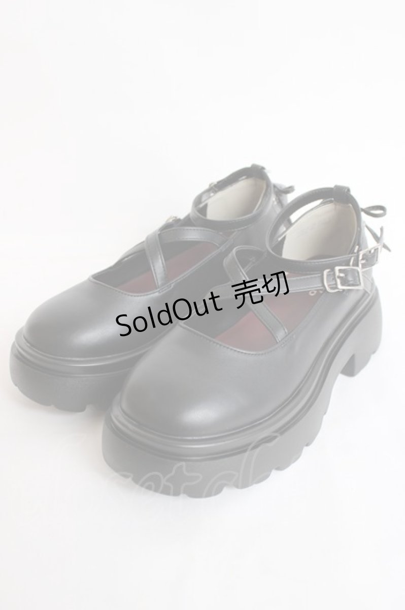 画像1: axes femme / 厚底クロスストラップシューズ L 黒 Y-26-07-25-007-AX-SH-SZ-ZY (1)
