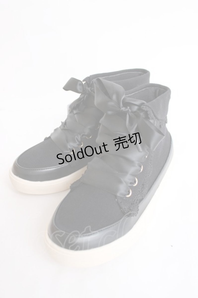 画像1: axes femme / 折り返しレーススニーカー L 黒 Y-26-07-25-067-AX-SH-SZ-ZY (1)