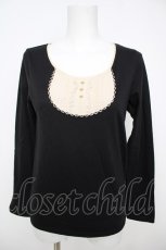 画像1: franche lippee black / ねこ刺繍ヨーク切替プルオーバー M 黒 Y-26-07-26-024-LO-TO-SZ-ZY (1)
