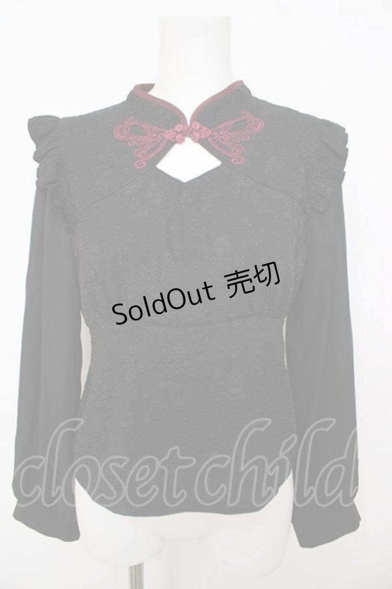 画像1: axes femme POETIQUE / チャイナバタフライ刺繍ブラウス  黒 Y-26-07-27-053-AX-BL-SZ-ZY (1)