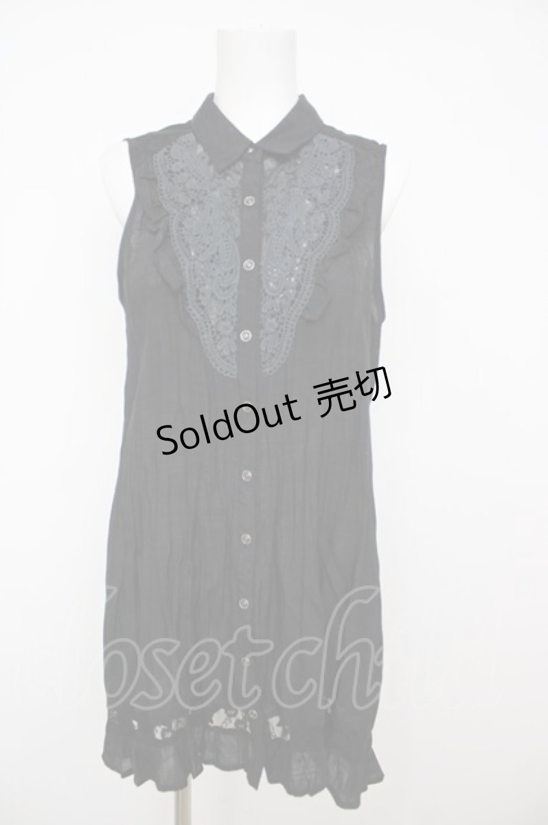 画像1: axes femme / ノースリフロント刺繍チュニ  黒 Y-26-07-27-088-AX-OP-SZ-ZY (1)