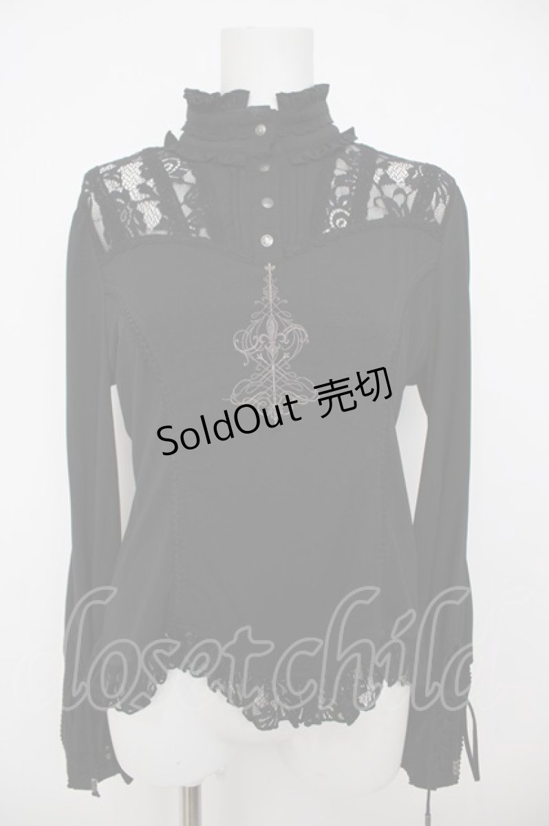 画像1: Rozen Kavalier / レース切替刺繍スタンドカラーブラウス  黒 Y-26-07-27-108-OO-TO-SZ-ZY (1)