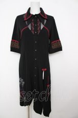 画像1: Ozz oneste / アシンメトリー五分袖シャツワンピース  黒 Y-26-07-27-115-OO-OP-SZ-ZY (1)