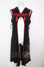 画像1: Ozz oneste / 狐面プリント刺繍スリットチュニック  黒×赤 Y-26-07-27-116-OO-TO-SZ-ZY (1)