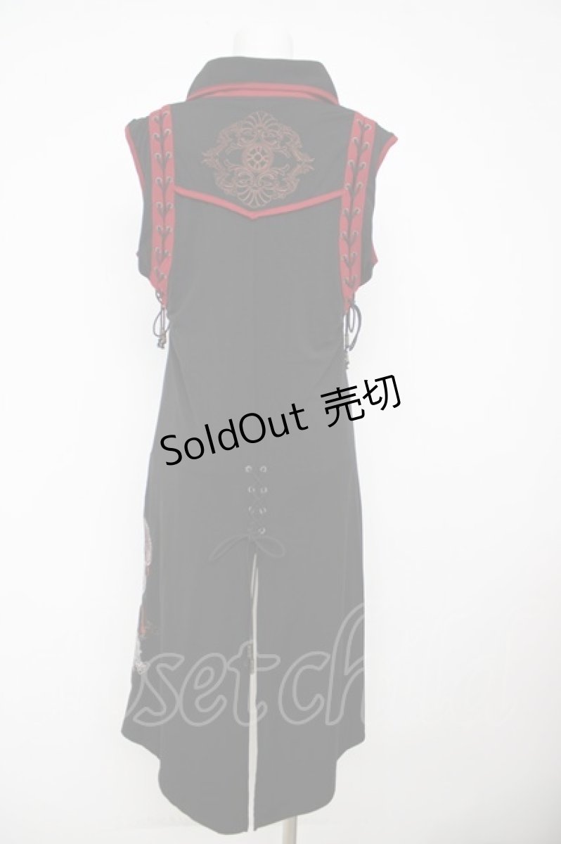 画像2: Ozz oneste / 狐面プリント刺繍スリットチュニック  黒×赤 Y-26-07-27-116-OO-TO-SZ-ZY (2)