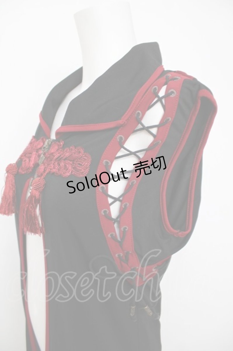 画像3: Ozz oneste / 狐面プリント刺繍スリットチュニック  黒×赤 Y-26-07-27-116-OO-TO-SZ-ZY (3)