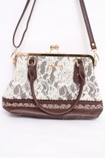 画像1: axes femme / レースがま口ショルダーバック  茶 Y-26-07-27-021-AX-BG-SZ-ZY (1)