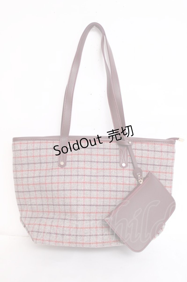 画像1: axes femme / チェック柄トートバッグ  ワイン Y-26-07-28-046-AX-BG-SZ-ZTK054 (1)