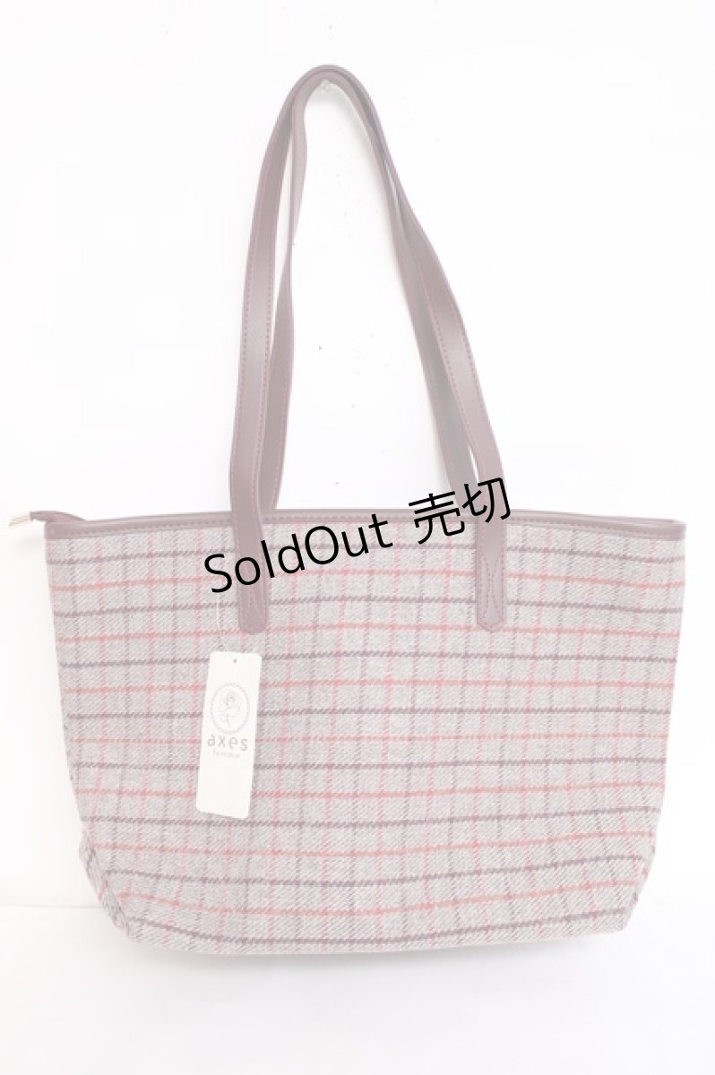 画像2: axes femme / チェック柄トートバッグ  ワイン Y-26-07-28-046-AX-BG-SZ-ZTK054 (2)