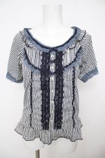 画像1: axes femme / ストライプフリルプルオーバー M オフシロ Y-26-07-29-144-AX-TO-SZ-ZY (1)