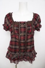画像1: axes femme / チェック柄ナポレオン風トップス M アカ Y-26-07-29-190-AX-TO-SZ-ZY (1)
