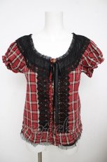画像1: axes femme / チェック柄オフショルトップス M 赤 Y-26-07-29-191-AX-TO-SZ-ZY (1)