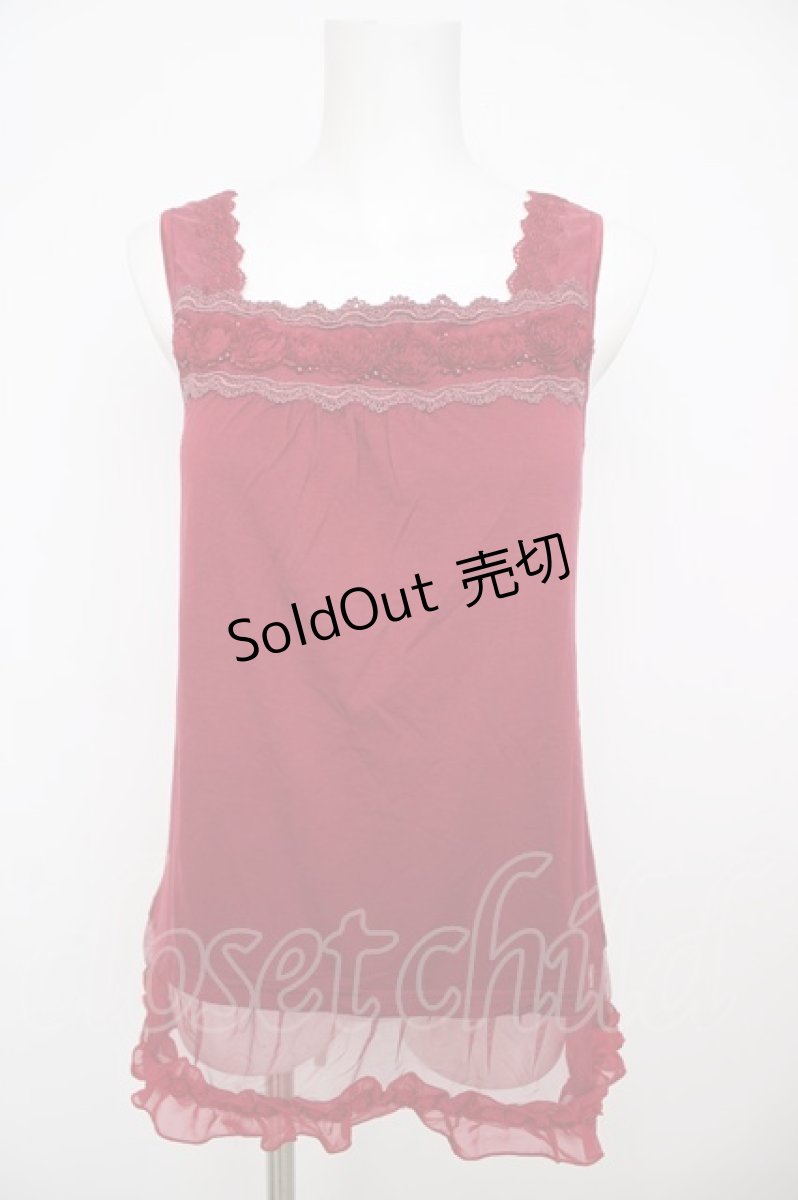 画像1: axes femme / 裾チュールフラワーモチーフタンク M アカ Y-26-07-29-023-AX-TO-SZ-ZY (1)