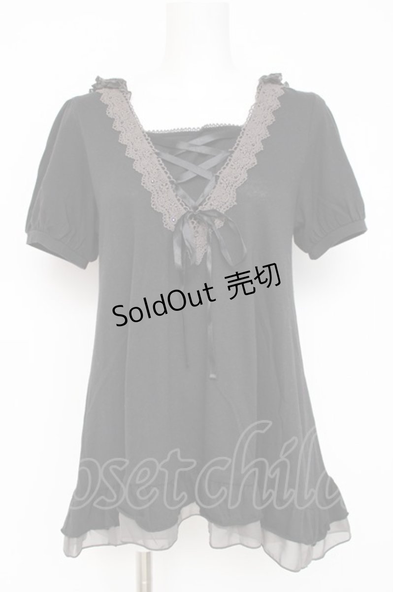 画像1: axes femme / レースアップ半袖プルオーバー M こげ茶 Y-26-07-31-081-AX-BL-SZ-ZY (1)