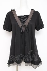 画像1: axes femme / レースアップ半袖プルオーバー M こげ茶 Y-26-07-31-081-AX-BL-SZ-ZY (1)