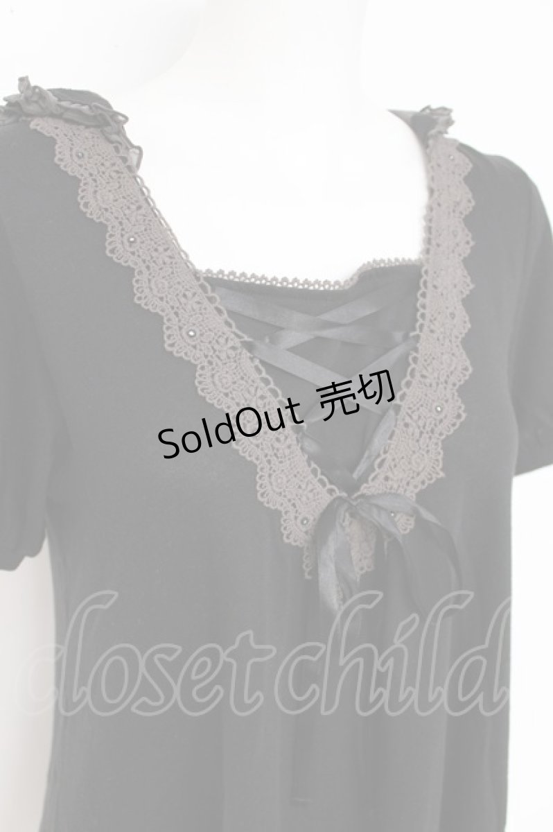 画像3: axes femme / レースアップ半袖プルオーバー M こげ茶 Y-26-07-31-081-AX-BL-SZ-ZY (3)