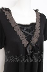画像3: axes femme / レースアップ半袖プルオーバー M こげ茶 Y-26-07-31-081-AX-BL-SZ-ZY (3)