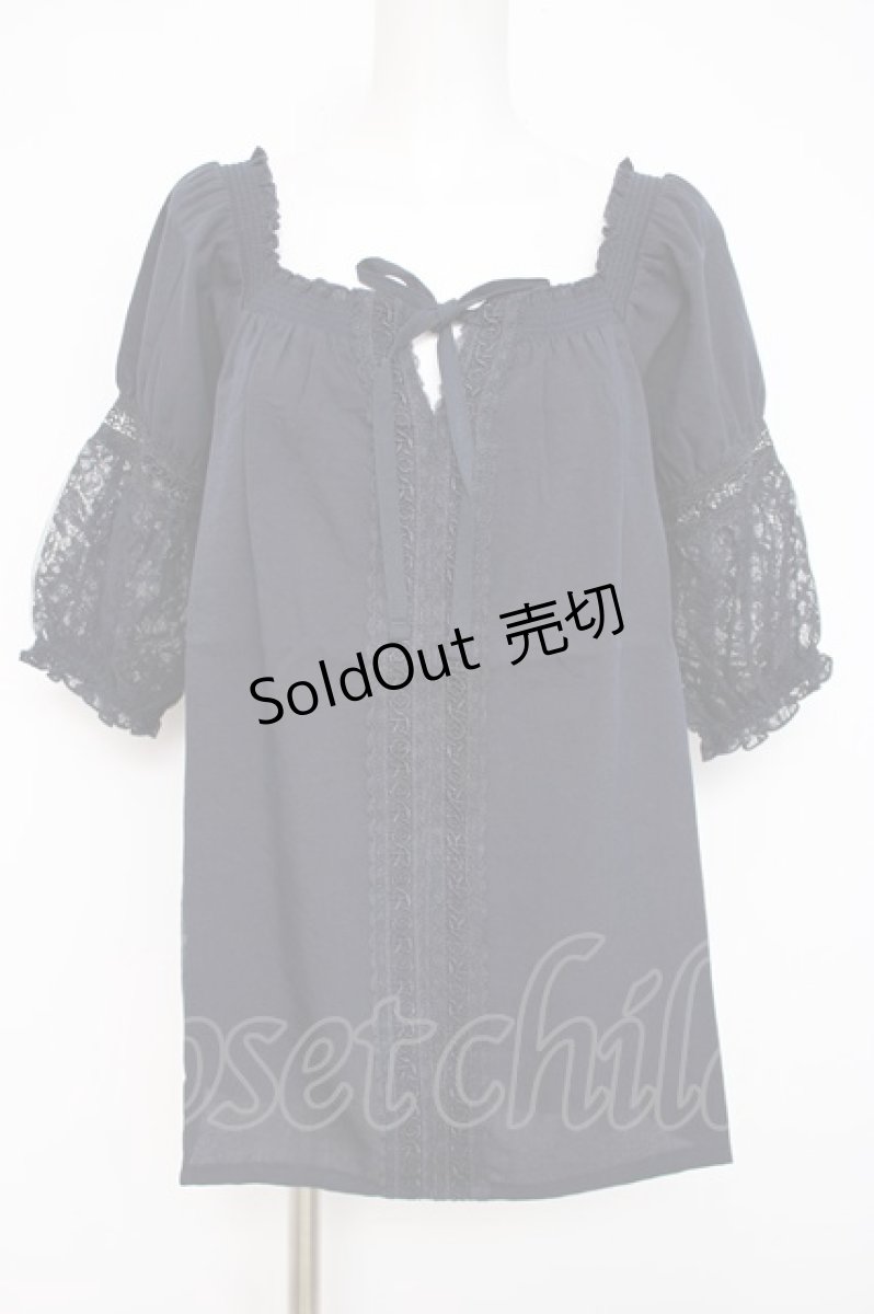 画像1: axes femme / 袖レース2WAYブラウス M 紺 Y-26-07-31-097-AX-BL-SZ-ZT754 (1)