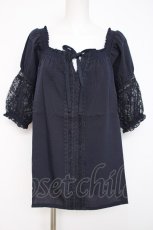 画像1: axes femme / 袖レース2WAYブラウス M 紺 Y-26-07-31-097-AX-BL-SZ-ZY (1)