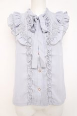 画像1: axes femme / フリルボウタイノースリブラウス M サックス Y-26-07-31-102-AX-BL-SZ-ZY (1)