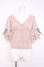 画像1: axes femme / すずらん刺繍半袖ニットカーディガン M 淡ピンク Y-26-07-31-107-AX-TO-SZ-ZY (1)