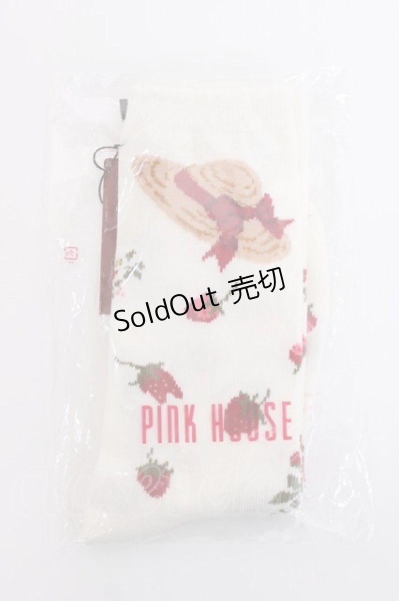 画像1: PINK HOUSE / Straw-berry Hat 柄ソックス  アイボリー Y-26-08-02-009-LO-ZA-SZ-ZY (1)