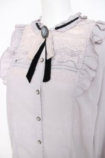 画像3: axes femme / ブローチ付ヴィンテージブラウス  グレー Y-26-08-02-071-AX-BL-SZ-ZY (3)