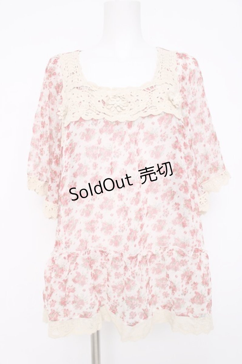 画像1: axes femme / モチーフ花柄ブラウス M アカ Y-26-08-02-080-AX-BL-SZ-ZY (1)