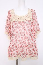 画像1: axes femme / モチーフ花柄ブラウス M アカ Y-26-08-02-080-AX-BL-SZ-ZY (1)
