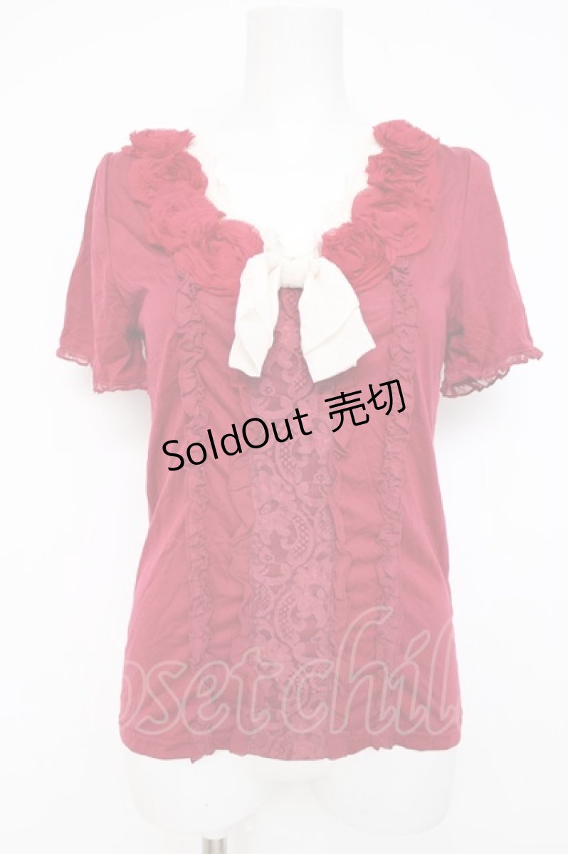 画像1: axes femme / 立体モチーフ付きフロントレースリボンプルオーバー M アカ Y-26-08-02-083-AX-TO-SZ-ZY (1)
