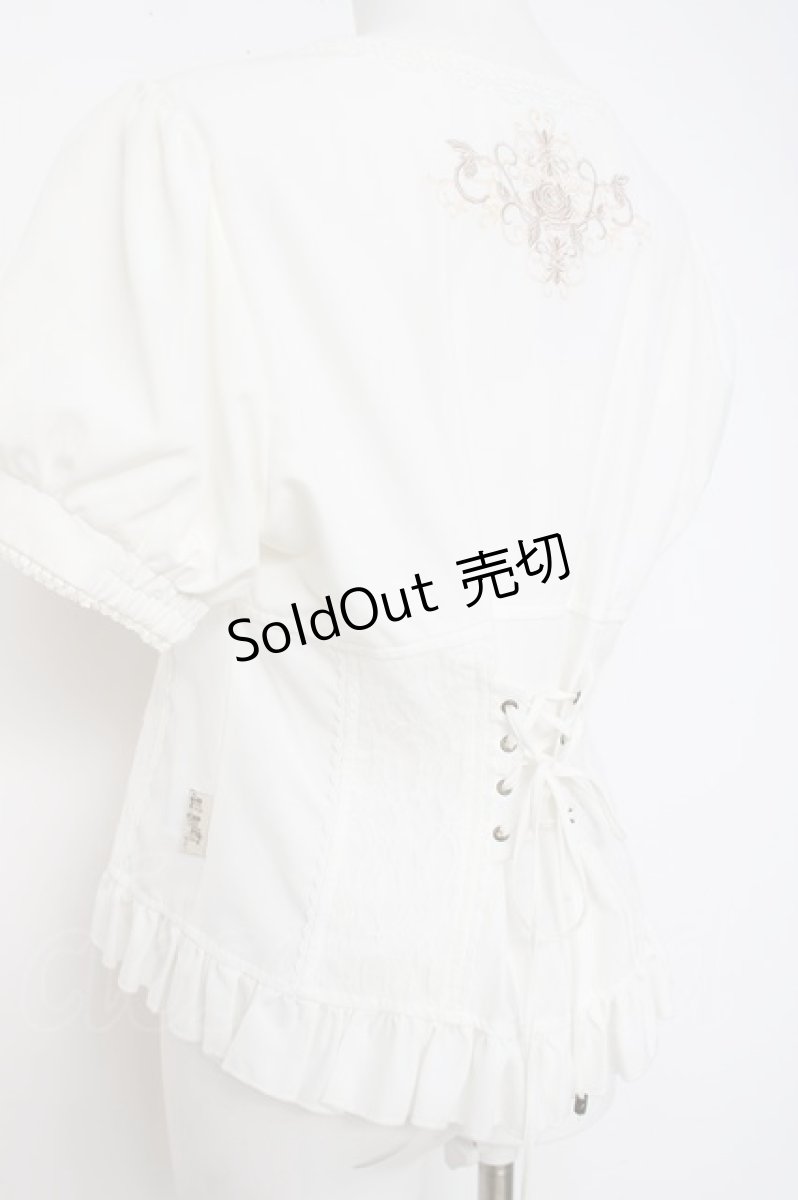 画像3: OZZ ANGELO / 薔薇刺繍レース切替ブラウス  白 Y-26-08-02-114-OO-BL-SZ-ZY (3)