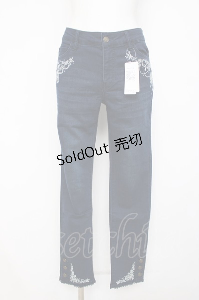 画像1: axes femme / 香水×バラ刺繍デニムパギンス L インディゴ Y-26-08-02-162-AX-PA-SZ-ZT0912L (1)