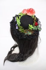 画像2: GOTHIC HOLIC / きのこと鳥コサージュミニハット  黒 Y-26-08-07-008-PU-AC-SZ-ZY (2)