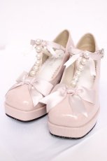 画像1: DearMyLove / 上品リボンパールスクエアトゥパンプス 23cm ピンク Y-26-08-07-049-GO-SH-SZ-ZY (1)