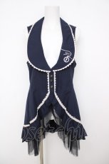 画像1: axes femme / 刺繍入りロングベスト M 紺 Y-26-08-07-082-AX-TO-SZ-ZY (1)