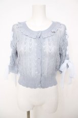 画像1: axes femme POETIQUE / 透かしニット袖編み上げカーディガン M サックス Y-26-08-07-084-AX-TO-SZ-ZY (1)