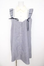 画像1: axes femme POETIQUE / ブロッキングAラインワンピース M 紺 Y-26-08-07-118-AX-OP-SZ-ZY (1)