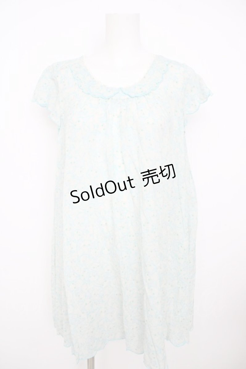 画像1: Cherir la femme / うじゃうじゃねこ柄裾スカラップワンピース M サックス Y-26-08-07-137-LO-OP-SZ-ZY (1)