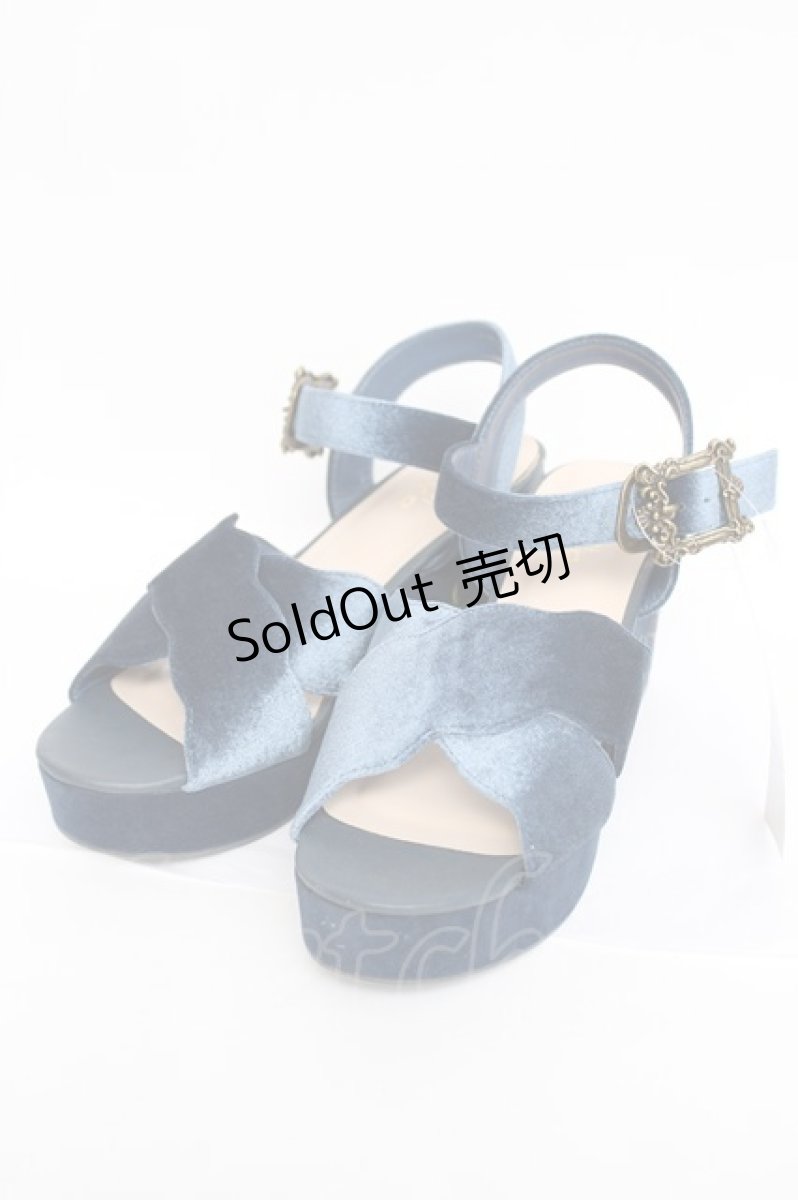 画像1: axes femme / ベロア刺繍入りサンダル L 紺 Y-26-08-08-034-AX-SH-SZ-ZY (1)